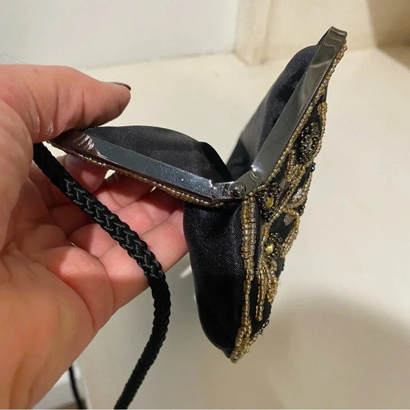 Lancôme Womens Beaded Vintage Unused Bag Black Gold Excellent Condition - Picture 7 of 14